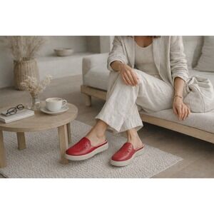 Prada Red Leather Mule Slides Womens 6 Platform Slip On Italy Designer Shoes